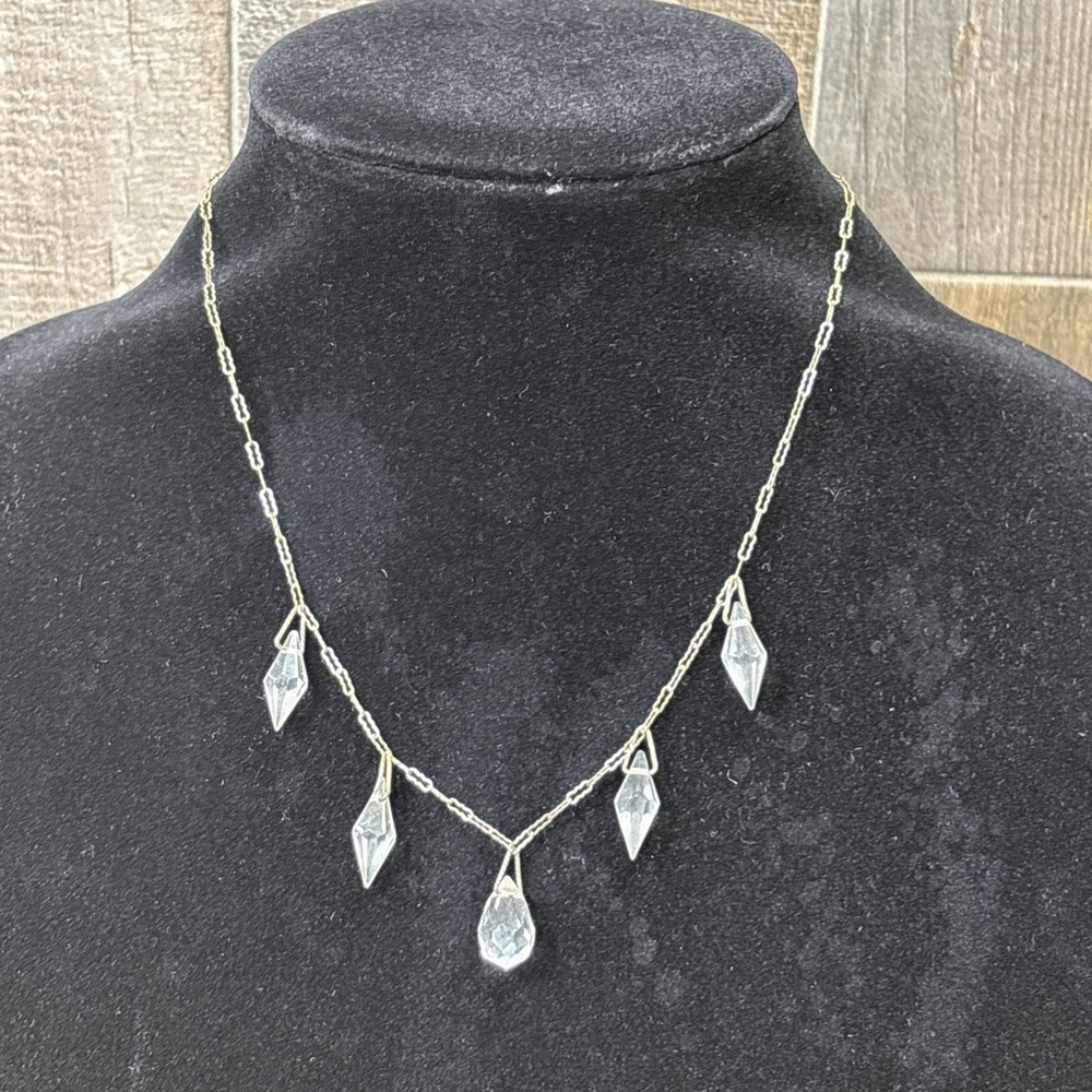 Vintage 1920s Art Deco Faceted Glass Crystal Briolette Festoon Drop Necklace
